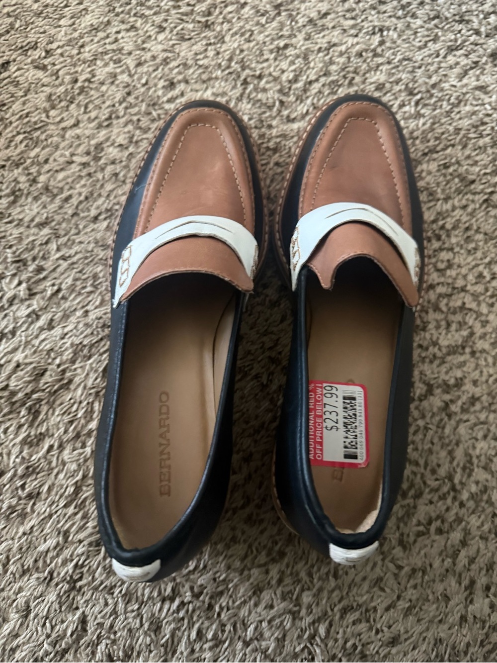 Bernardo Brown Navy & White Leather Penny Loafers
